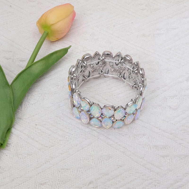 chaoyite Store Women's Statement Stretch Bangle Wide Teardrop Marquise-Shape Crystal Elastic Bracelet Art Deco Bridal Jewelry - Image 2